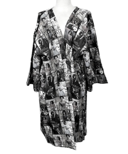 Magazine Cover Collage Kimono Gown OK112W BLACK